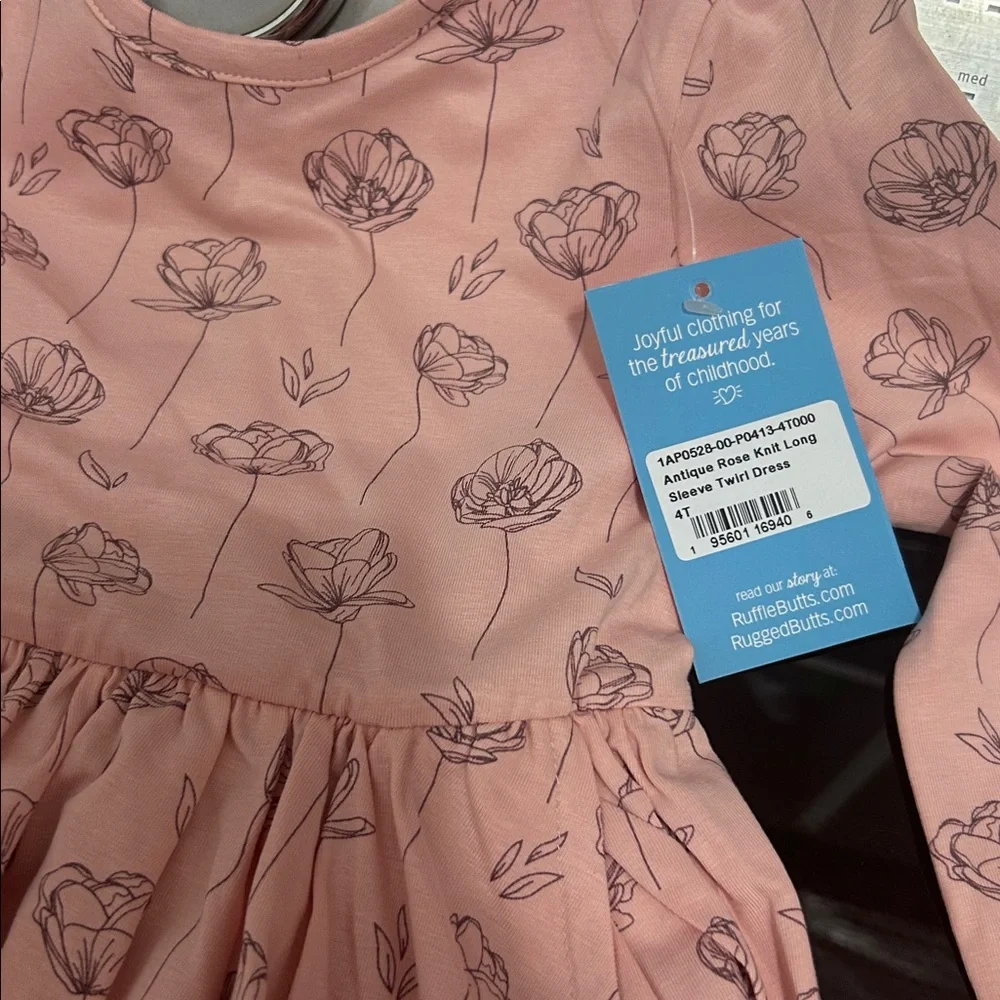Girl 4t nwt flower antique rose twirl dress casual long sleeve bow